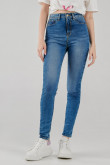 Jean jegging súper tiro alto azul medio con desgastes de color