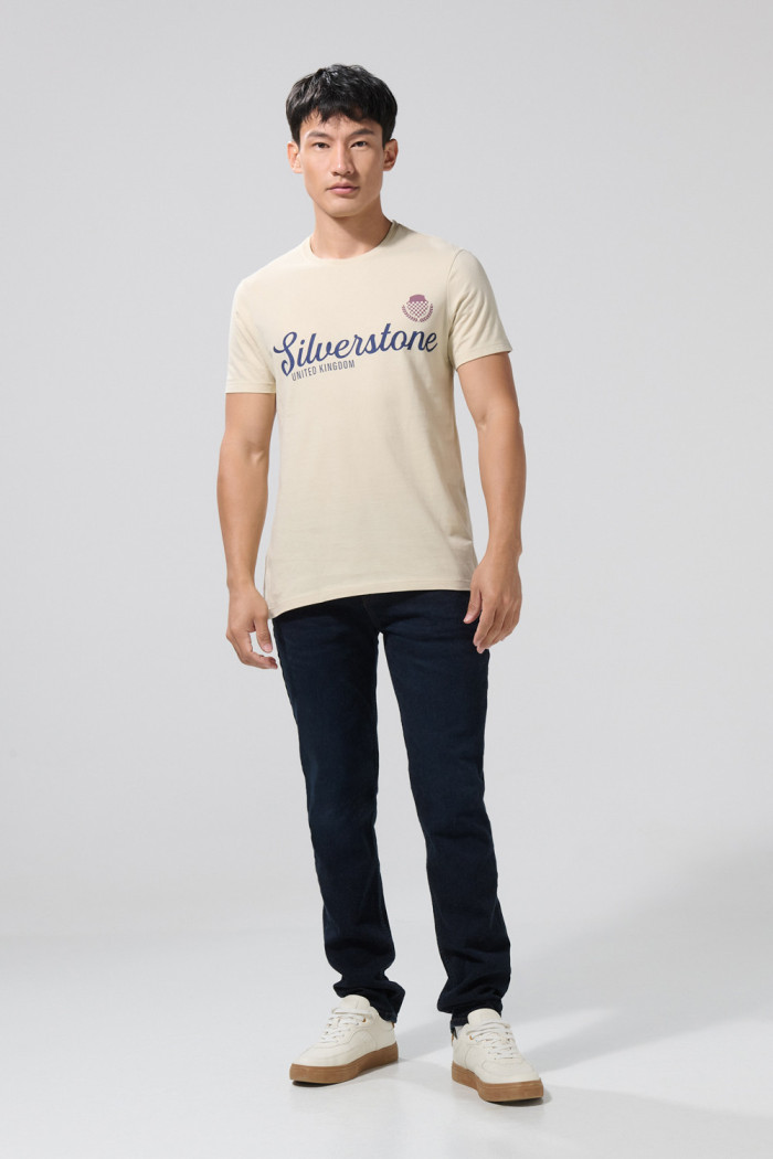 Camiseta en algodón kaki college con cuello redondo