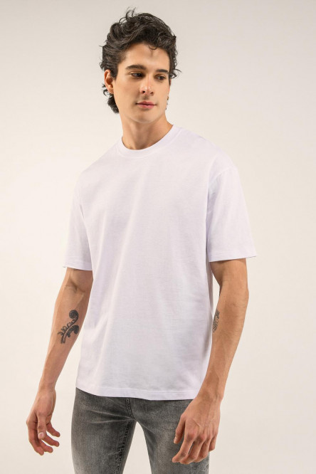 Camiseta manga corta unicolor con cuello redondo