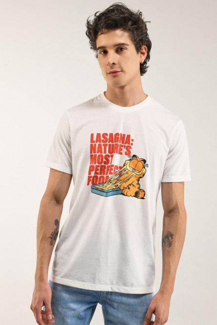 Camiseta crema claro manga corta con estampado de Garfield