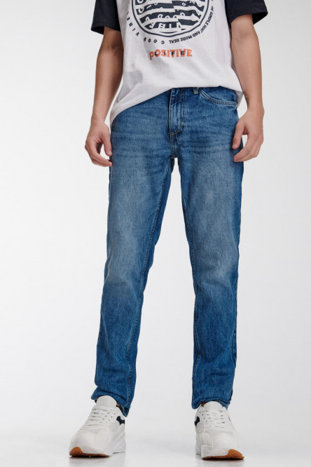 Jean 90S azul medio tiro bajo con 5 bolsillos