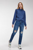 Jean Boyfriend tiro alto azul intenso con rotos