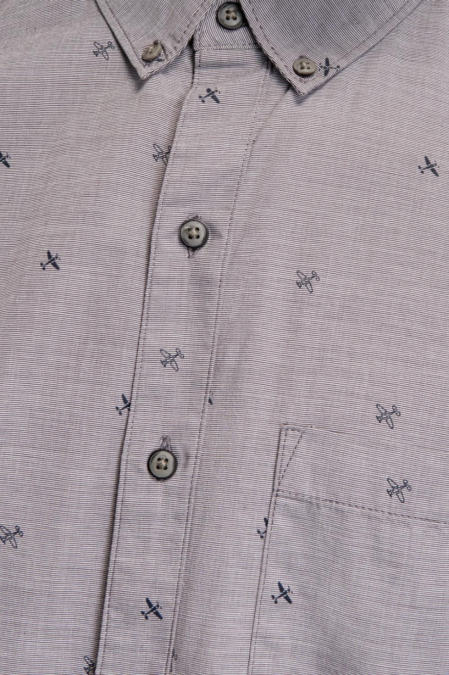 Camisa manga corta unicolor con estampado en mini print