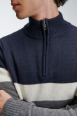 Suéter tejido unicolor con cuello alto y cremallera