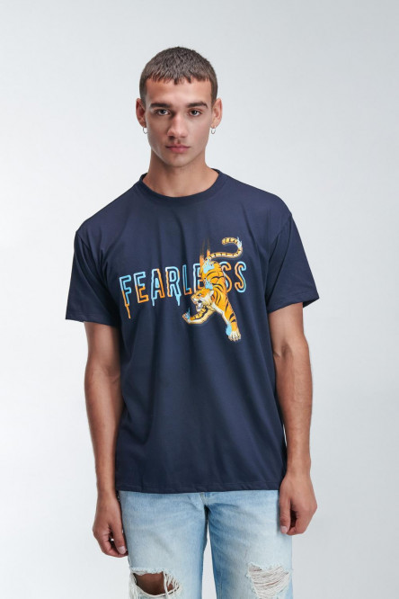 Camiseta oversize estampada, cuello redondo, manga corta