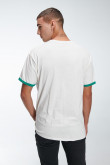 Camiseta manga corta crema con estampado y puños en contraste