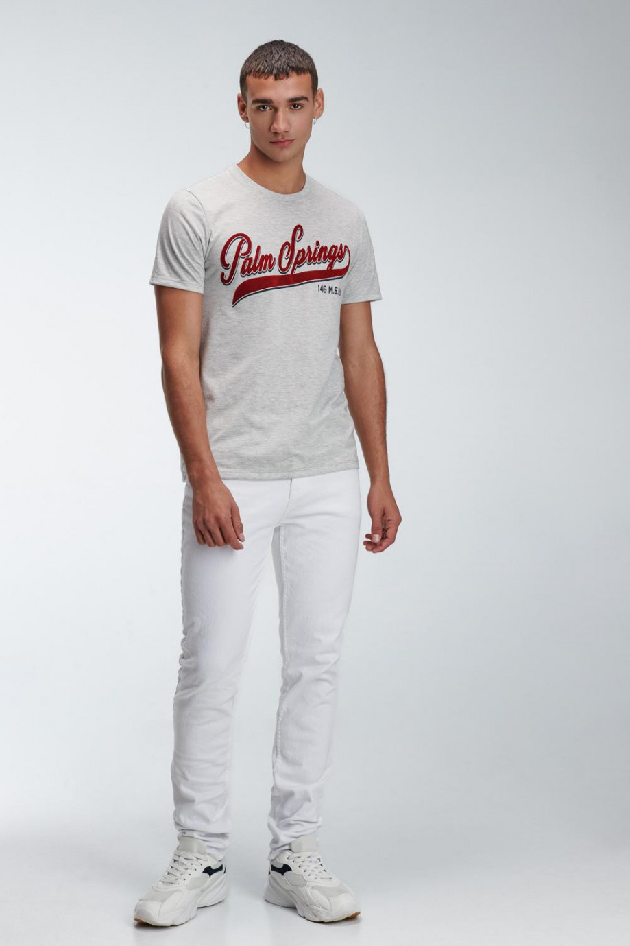 Camiseta manga corta gris medio con estampado de letras