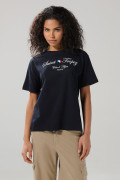 Camiseta cuello redondo azul intensa con arte college