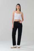 Jean tiro alto negro straight leg bota recta con bolsillos