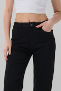 Jean tiro alto negro straight leg bota recta con bolsillos