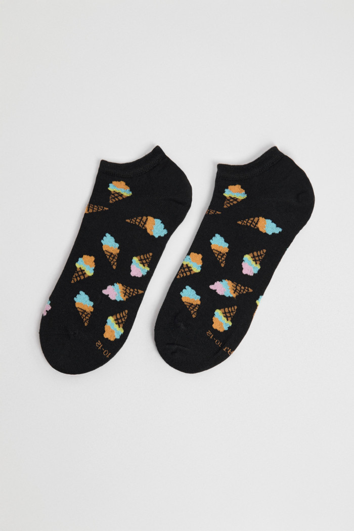 Medias tobilleras unicolores con diseños de helados
