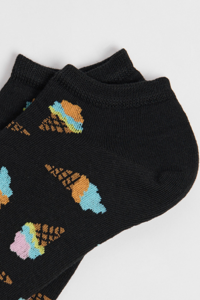 Medias tobilleras unicolores con diseños de helados