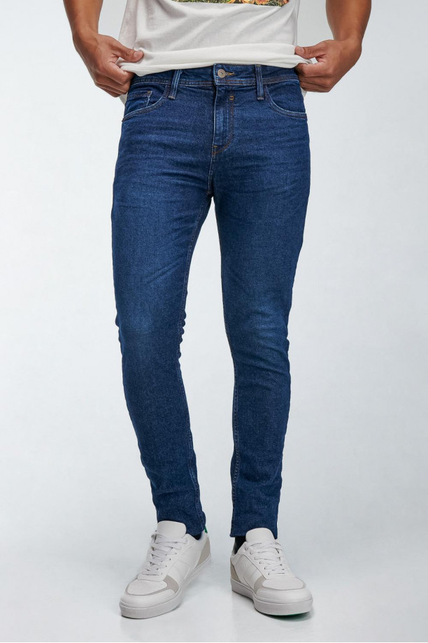 Jean s per skinny azul intenso con tiro bajo y costuras caf s