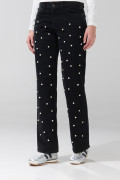 Jean negro straight low waist con perlas y tiro bajo