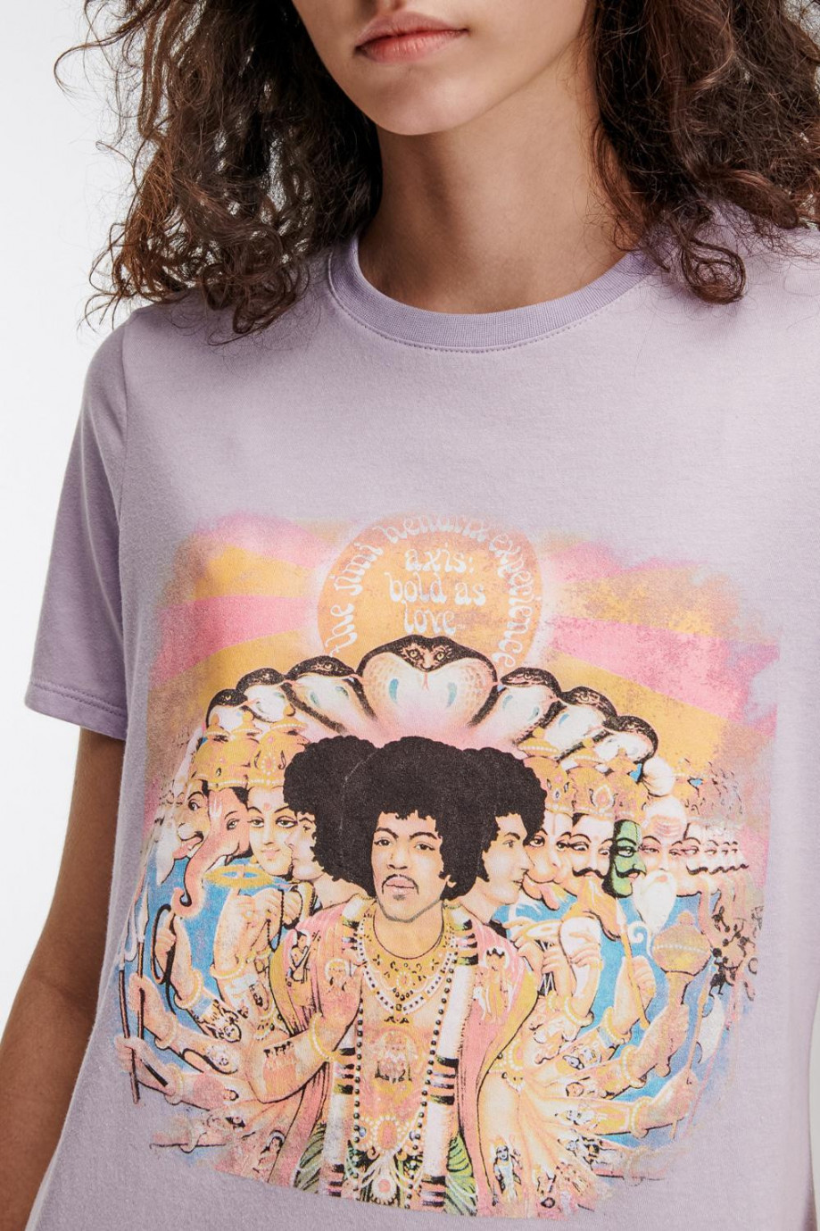 Camiseta cuello redondo lila clara con estampado de Jimi Hendrix
