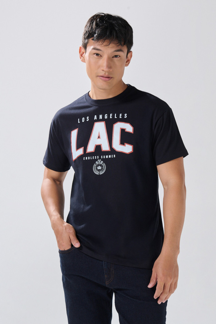 Camiseta en algodón college azul intensa manga corta