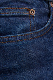 Jean mom tiro súper alto azul intenso con costuras cafés en contraste