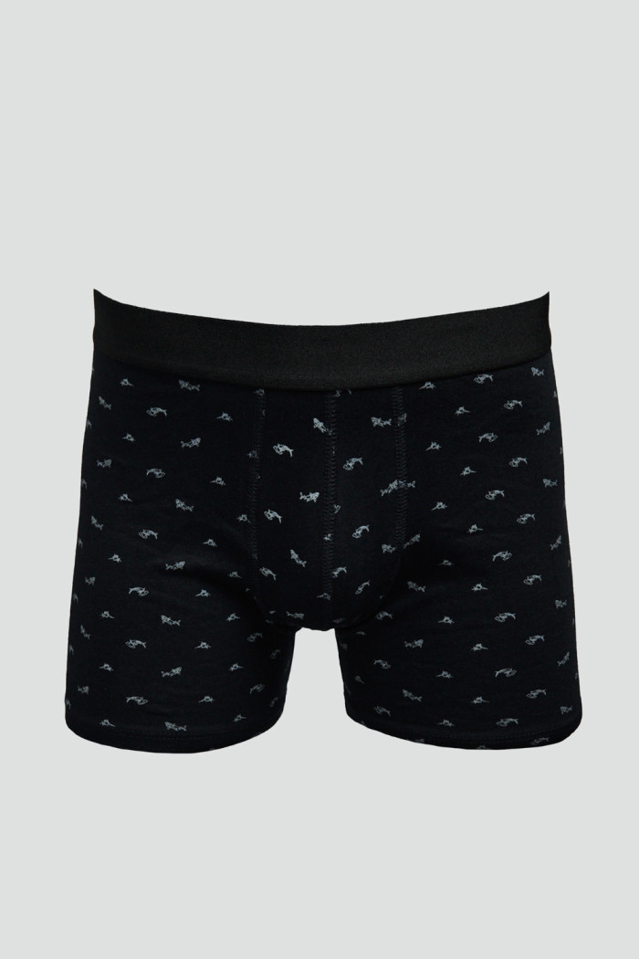 Bóxer azul intenso brief-medio con peces estampados
