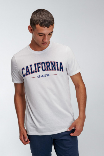 Camiseta manga corta unicolor con diseño college en frente
