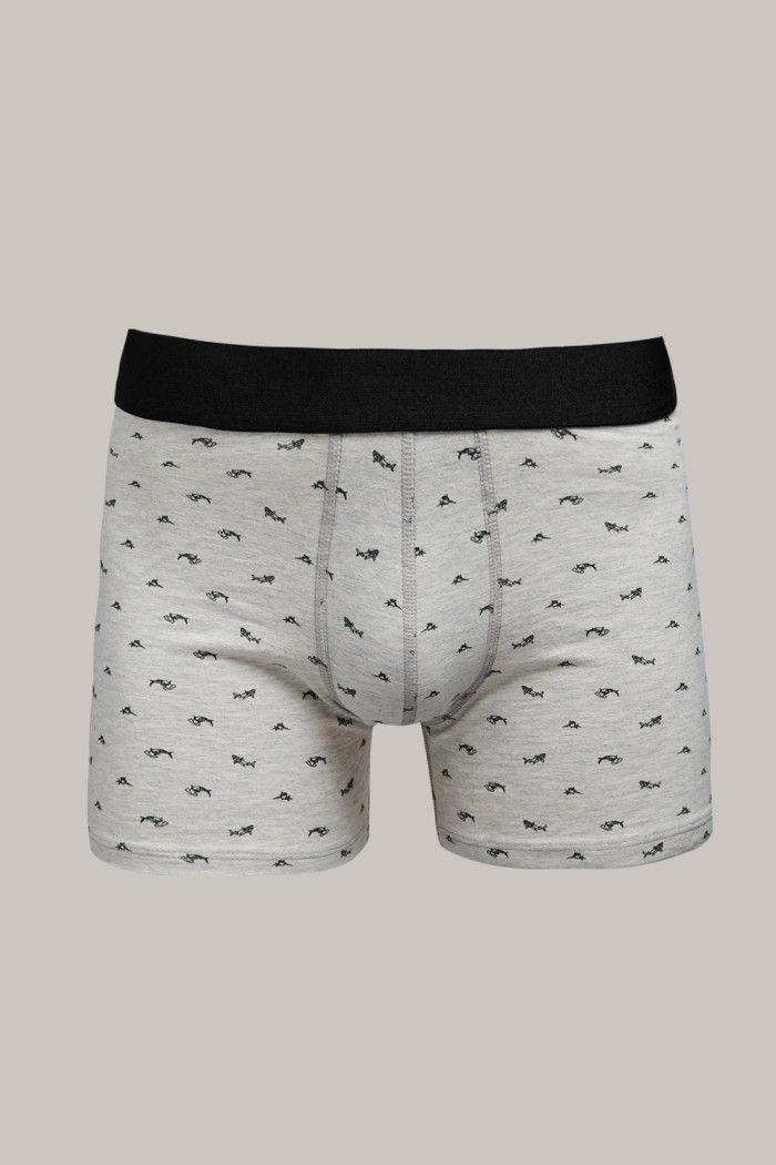 Bóxer brief-medio gris en algodón con peces estampados
