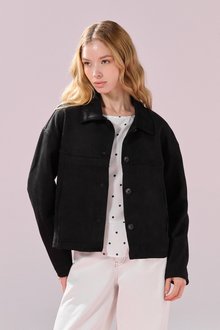 Chaqueta unicolor con de Polka Dots cuello trucker y botones
