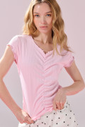 Camiseta unicolor con recogido y manga corta de Polka Dots
