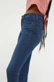 Jean jegging azul oscuro tiro alto con costuras amarillas localizadas