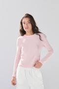 Camiseta ajustada en rib unicolor con manga larga
