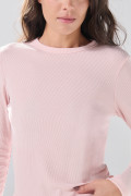 Camiseta ajustada en rib unicolor con manga larga
