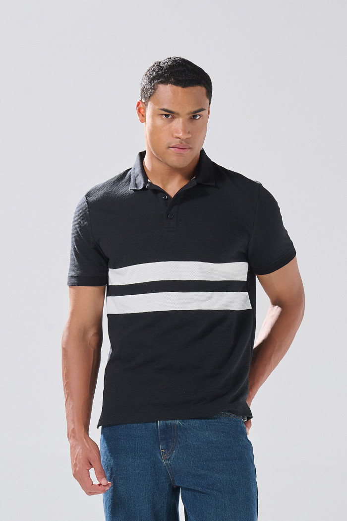 Camiseta polo unicolor de Boho Club con texturas y franjas
