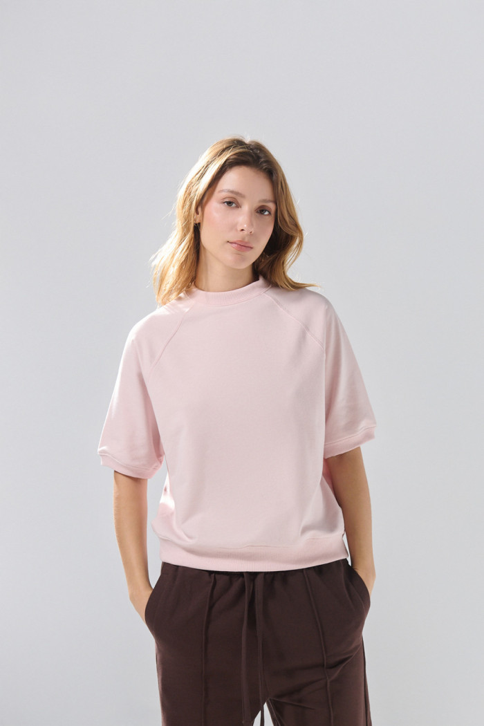 Camiseta manga ranglan corta unicolor oversize

