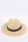Sombrero tejido kaki claro con cinta negra decorativa