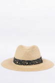 Sombrero tejido kaki claro con cinta negra decorativa