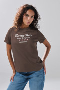Camiseta en algodón café oscura college con manga corta
