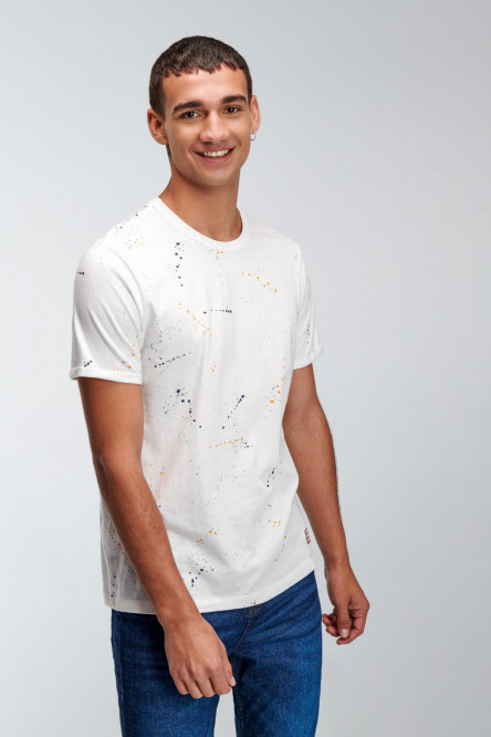 Camiseta crema claro con estampados coloridos y manga corta