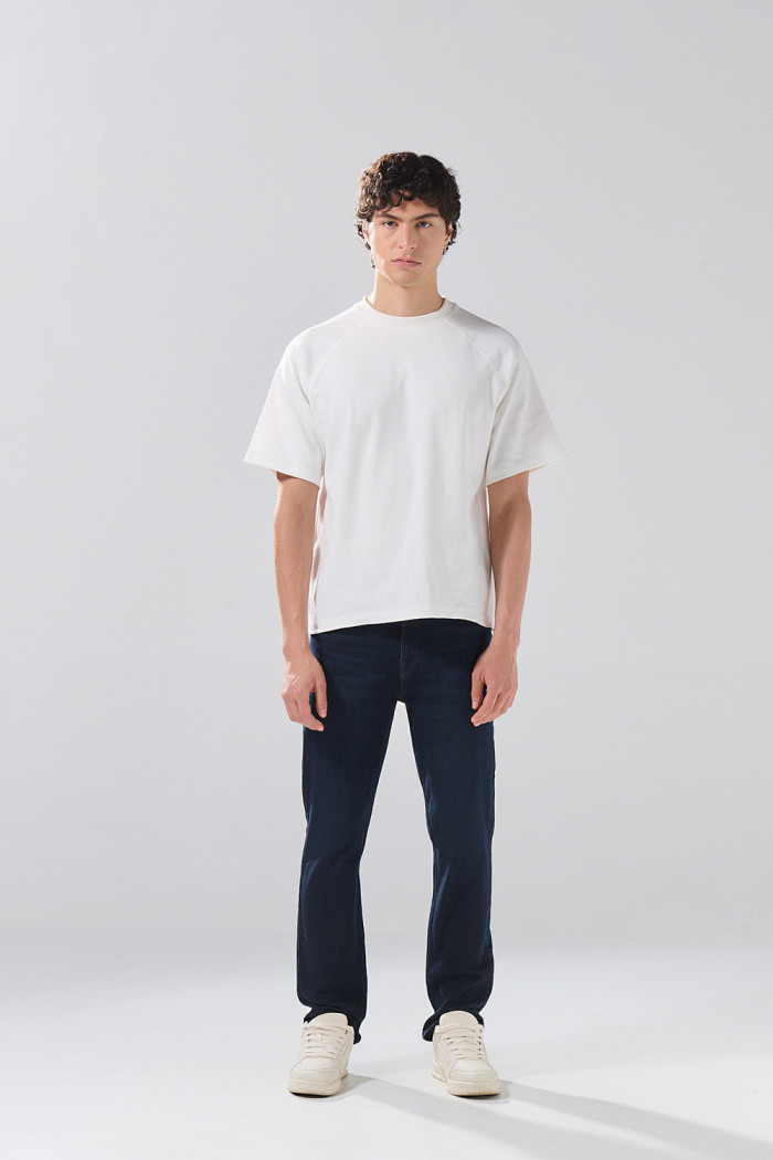 Jean straight leg azul infaltables tiro bajo con cremallera
