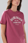 Camiseta rosada oscura college en algodón con cuello redondo
