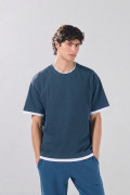 Camiseta oversize con contrastes y manga corta unicolor
