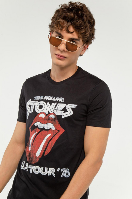Camiseta tie dye manga corta, estampado de Rolling Stones