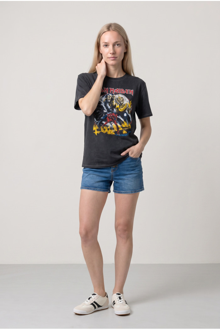 Camiseta negra de Iron Maiden manga corta en algodón
