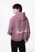 Buzo oversize unicolor con capota y texto de Boho Club
