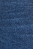 Jean slim azul oscuro tiro bajo con costuras amarillas en contraste
