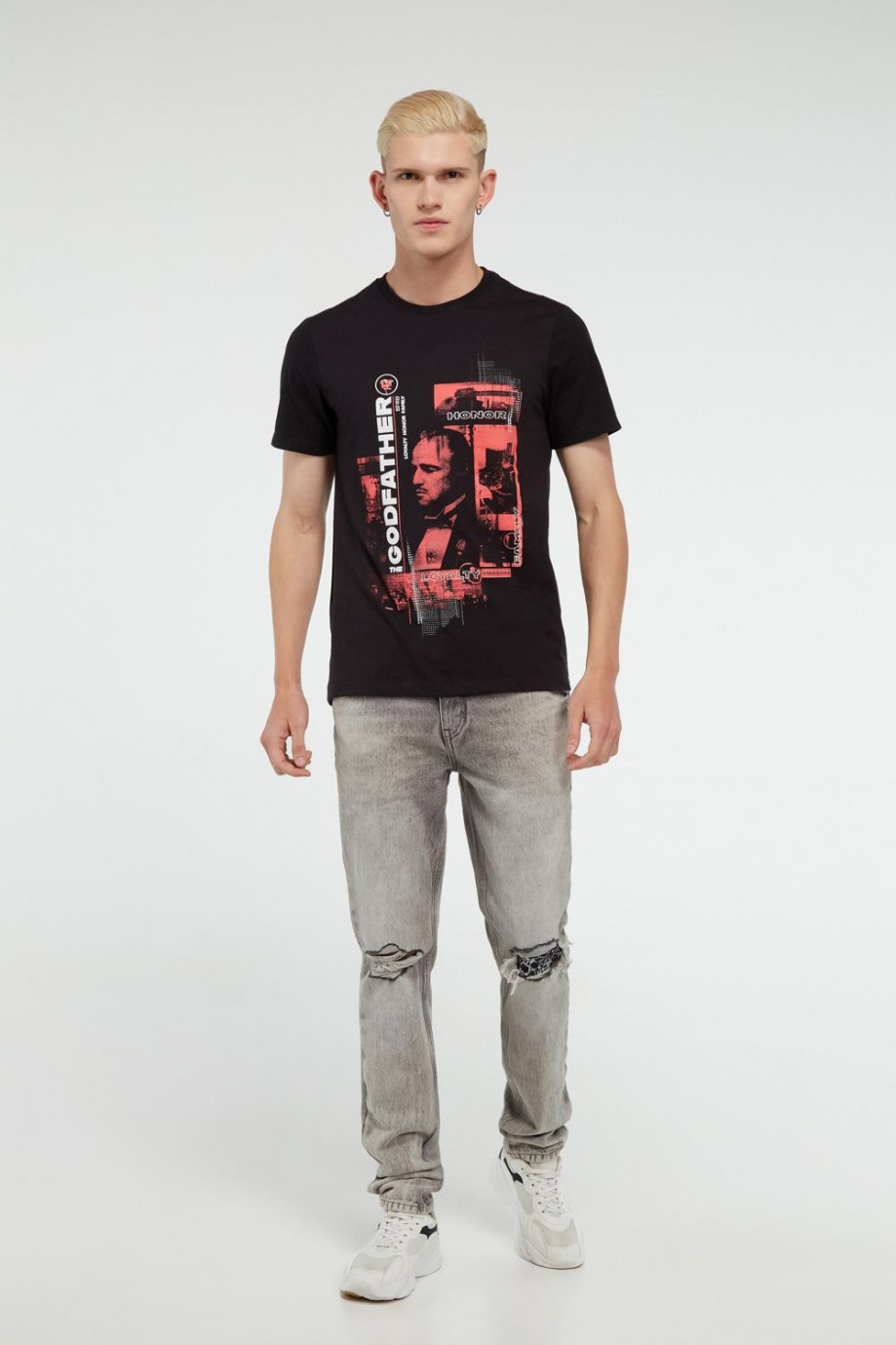 Camiseta manga corta negra con estampado de El Padrino en frente
