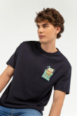 Camiseta manga corta azul oscuro con estampado de Bob Esponja