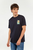 Camiseta manga corta azul oscuro con estampado de Bob Esponja