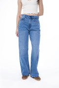 Jean infaltables baggy azul medio con bota ancha y cremallera
