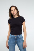 Camiseta cuello redondo unicolor con mangas cortas