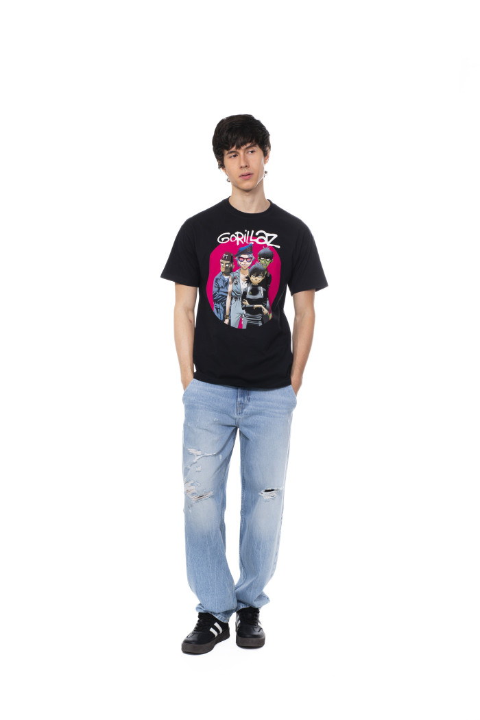 Camiseta en algodón negra de Gorillaz con manga corta

