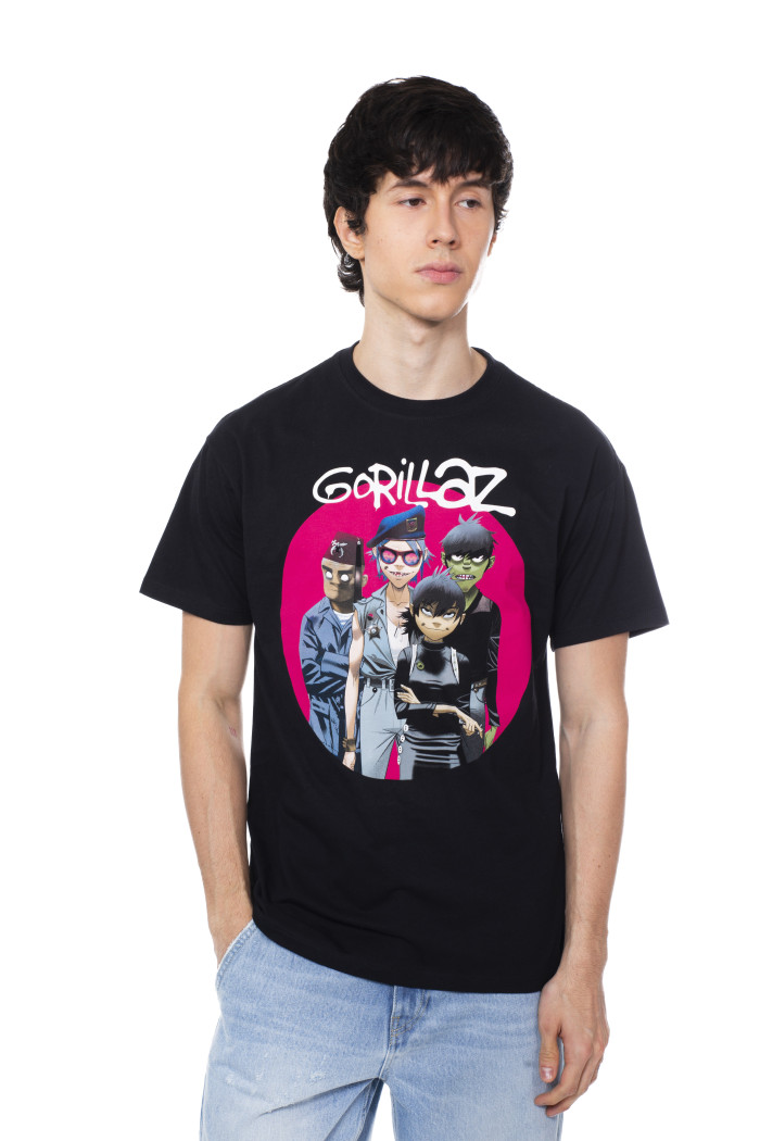 Camiseta en algodón negra de Gorillaz con manga corta
