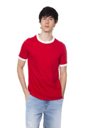 Camiseta cuello redondo roja con contrastes blancos
